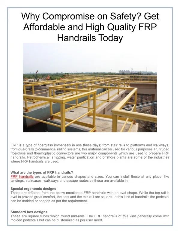Why Compromise on Safety? Get Affordable and High Quality FRP Handrails Today