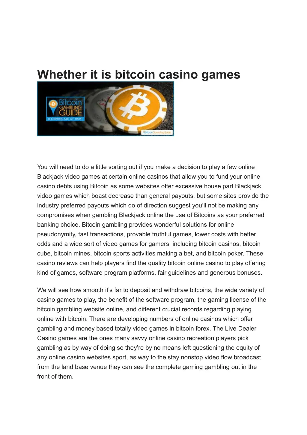 whether it is bitcoin casino games