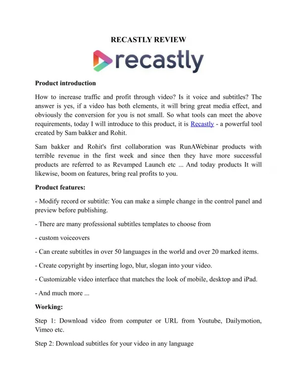 Recastly Review â€“ Solution to Capture Millions Views and Engagement