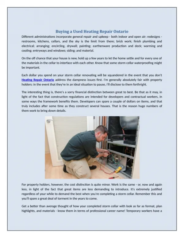 Buying a Used Heating Repair Ontario