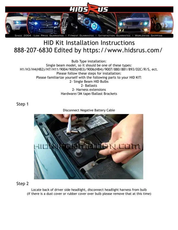 HID Kit installation instructions without relay
