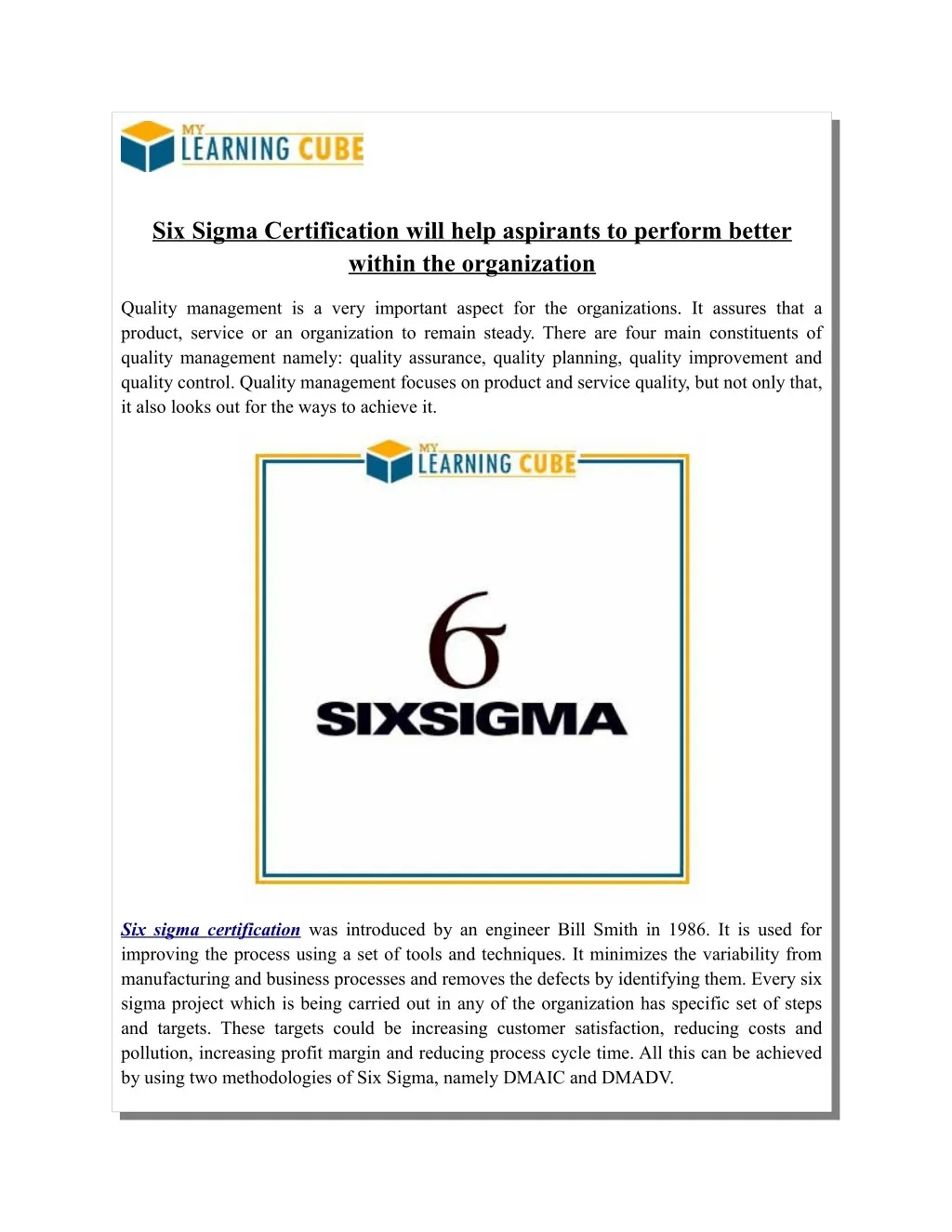 six sigma certification will help aspirants