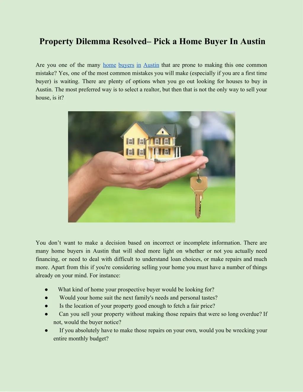 property dilemma resolved pick a home buyer