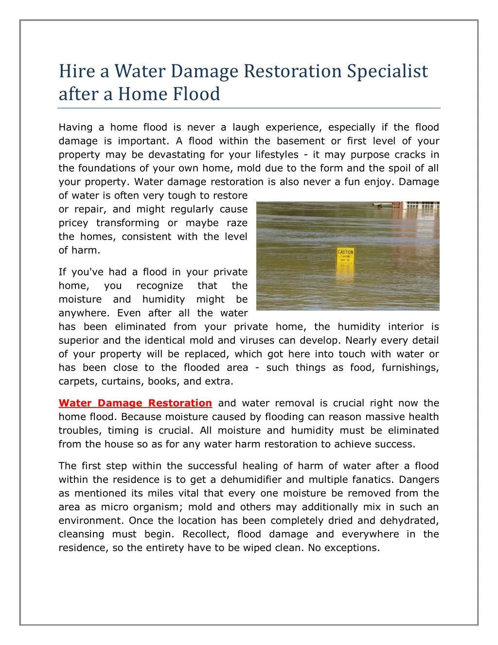 hire a water damage restoration specialist after