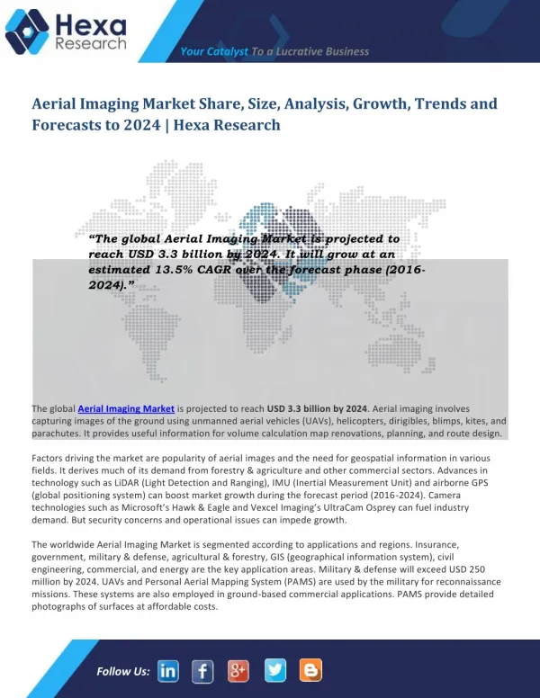 Aerial Imaging Industry Analysis, Size, Growth, Demand and Forecast to 2024