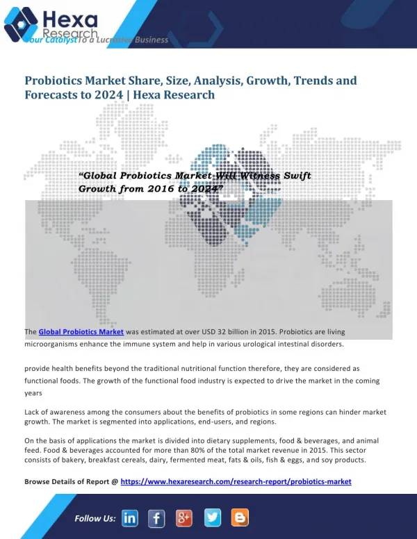 Global Probiotics Market is Expected to Witness Rapid Growth till 2024