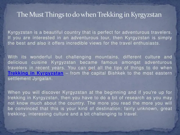 The Must Things to do when Trekking in Kyrgyzstan