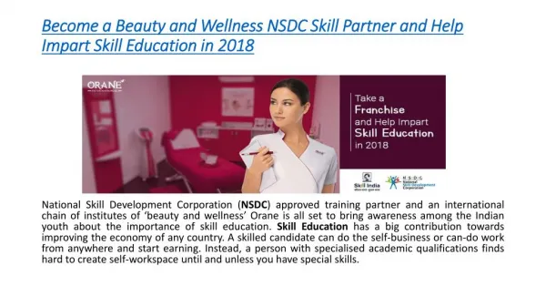 Beauty and Wellness NSDC Skill Partner & Impart Skill Education in 2018