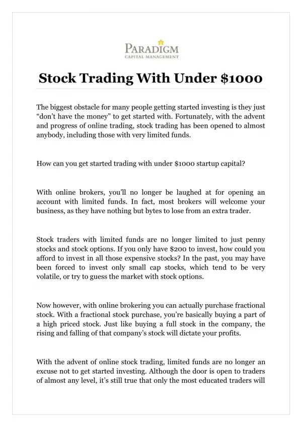 Stock Trading With Under $1000