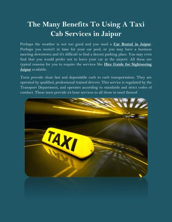 The Many Benefits To Using A Taxi Cab Services in Jaipur