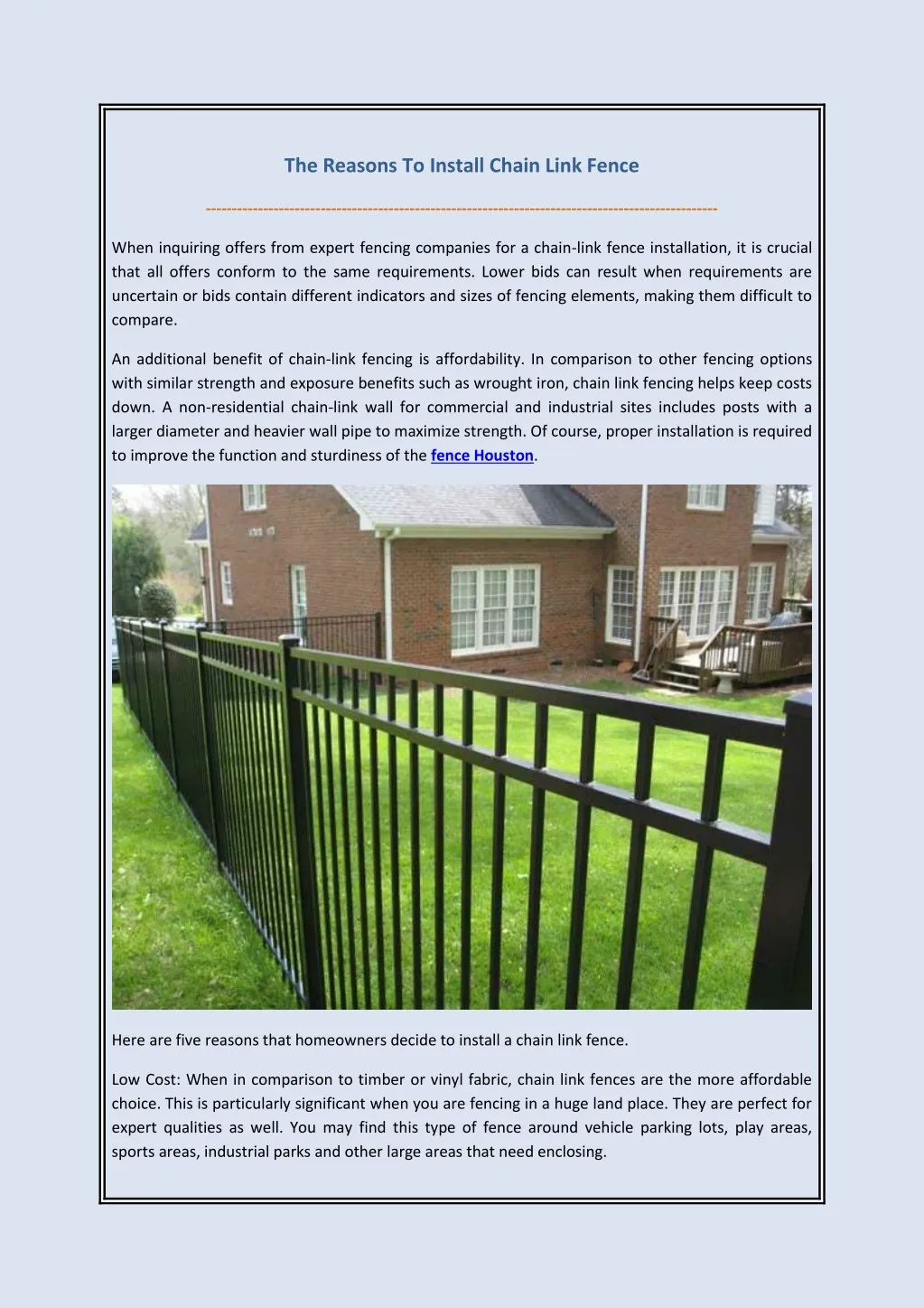 the reasons to install chain link fence