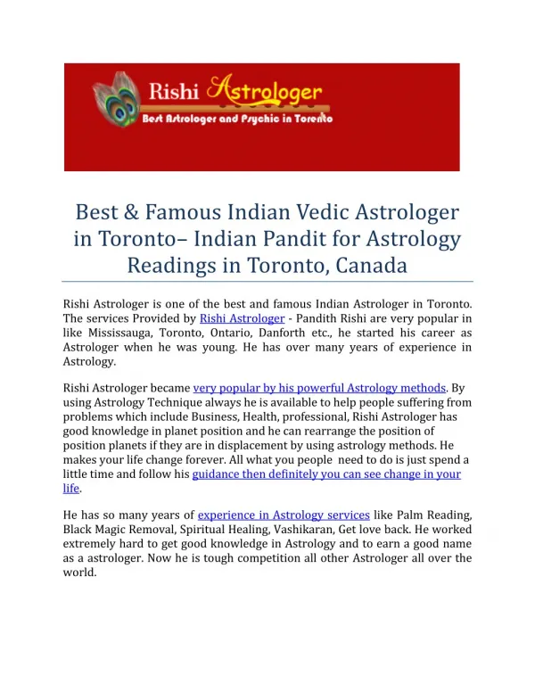 Rishi Astrologer in Toronto - Astrologer in Mississauga, Ontario, Toronto, Canada