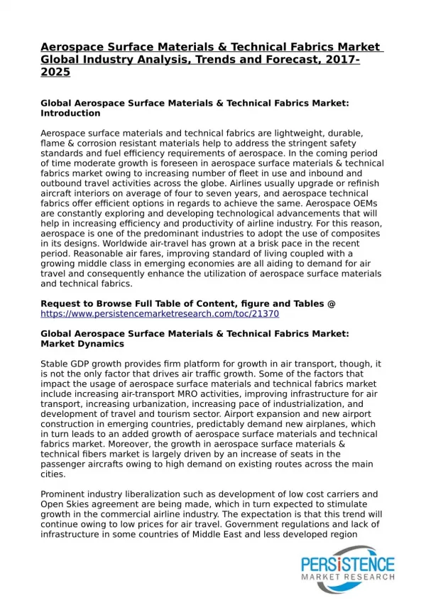 Aerospace Surface Materials & Technical Fabrics Market Global Industry Analysis and Forecast Till 2025
