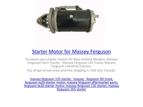 Starter Motor for Massey Ferguson