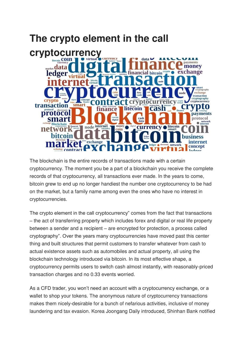 the crypto element in the call cryptocurrency