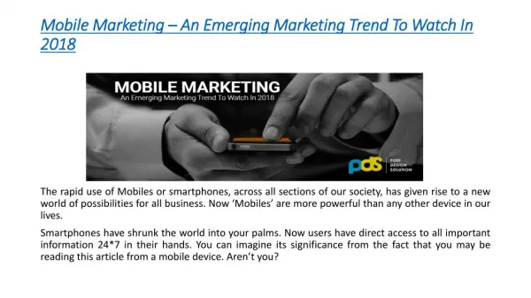 Mobile Marketing – An Emerging Marketing Trend To Watch In 2018