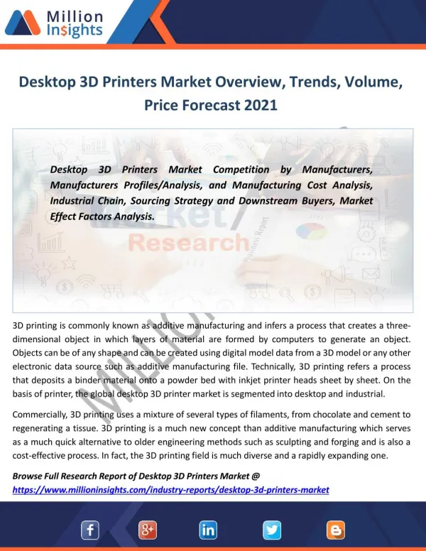 Desktop 3D Printers Industry Top Manufacturers, Sales, Key players Forecast 2021