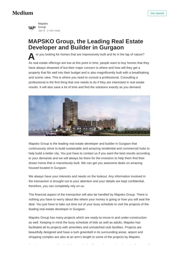 MAPSKO Group, the Leading Real Estate Developer and Builder in Gurgaon