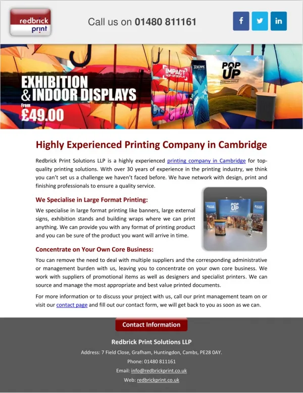Highly Experienced Printing Company in Cambridge