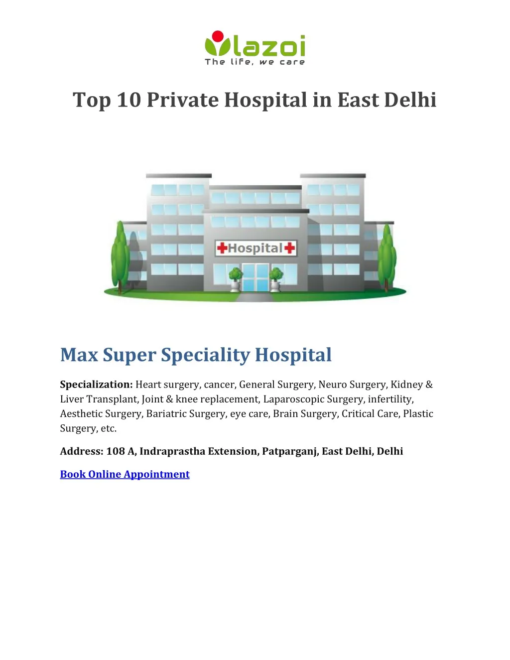 top 10 private hospital in east delhi