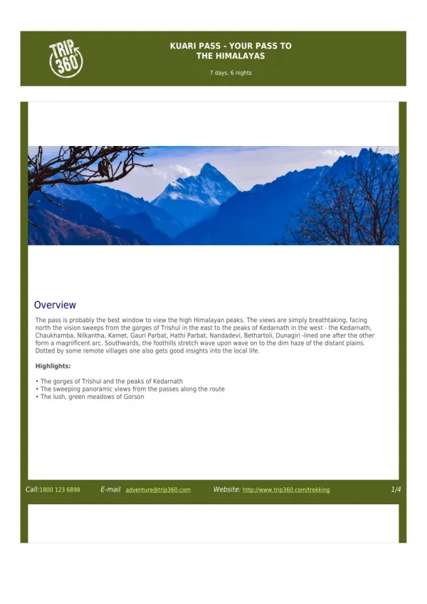 Brochure of 'Kuari Pass Your Pass to the Himalayas' Trekking Tour - Trip360