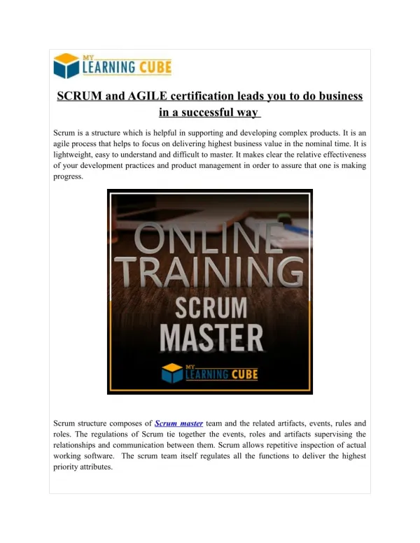 MyLearningCube-Scrum Master Certification