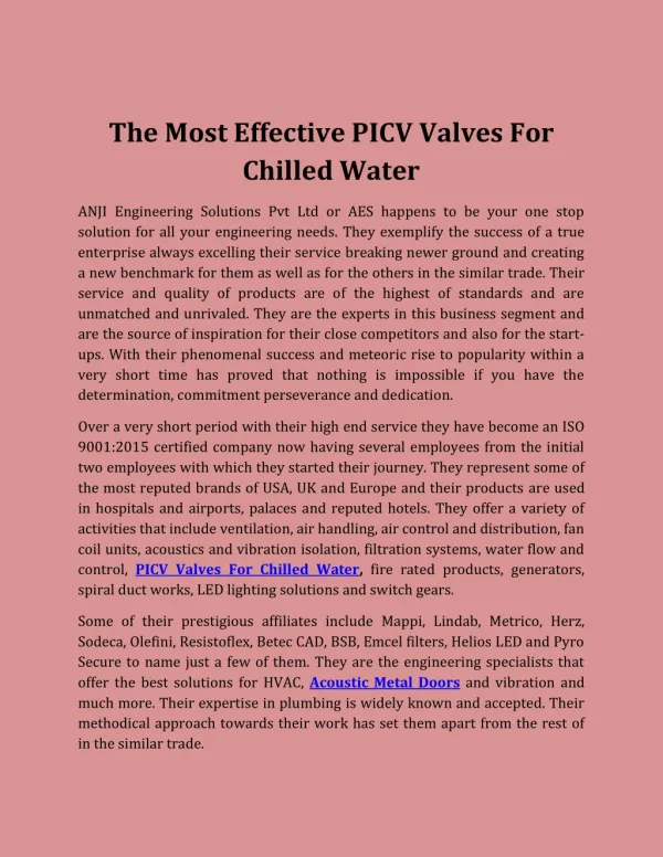 The Most Effective PICV Valves For Chilled Water