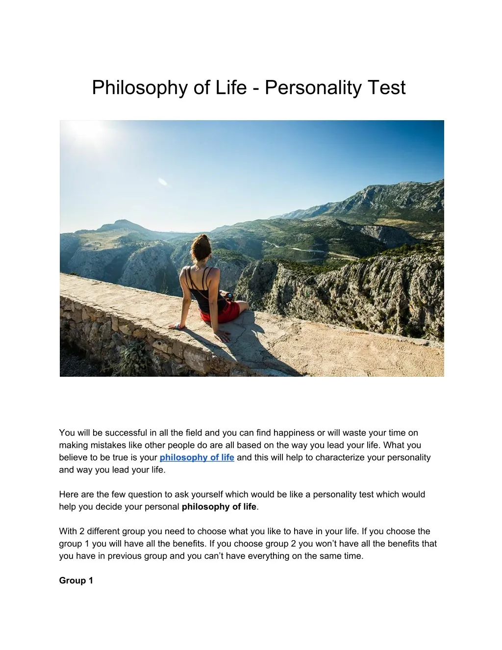 philosophy of life personality test