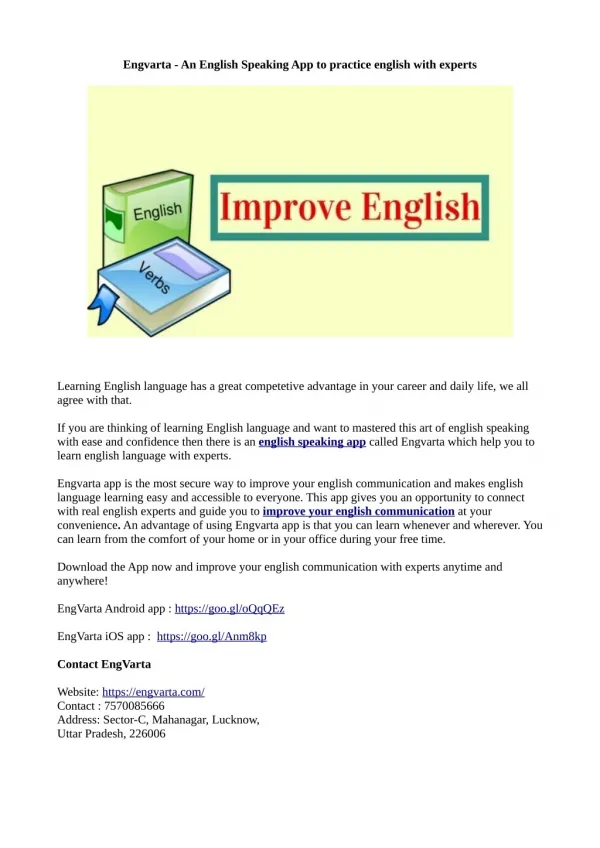 Engvarta - An English Speaking App to Practice English with Experts
