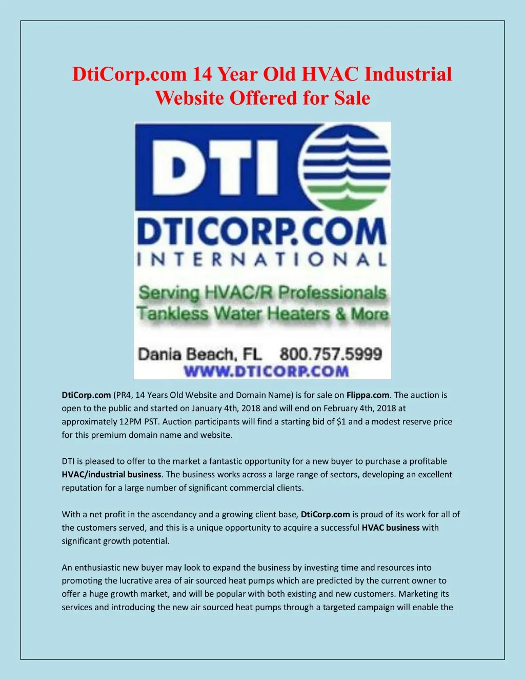 dticorp com 14 year old hvac industrial website