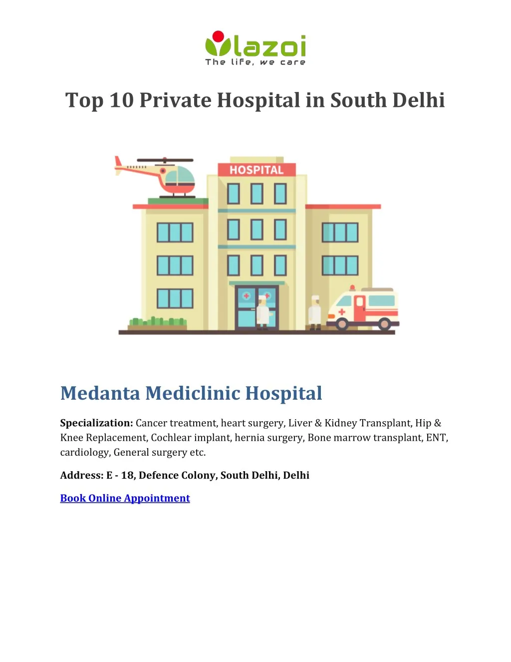 top 10 private hospital in south delhi