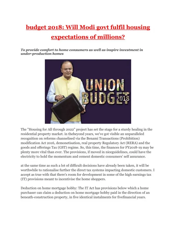 budget 2018 - Will Modi govt fulfil housing expectations of millions