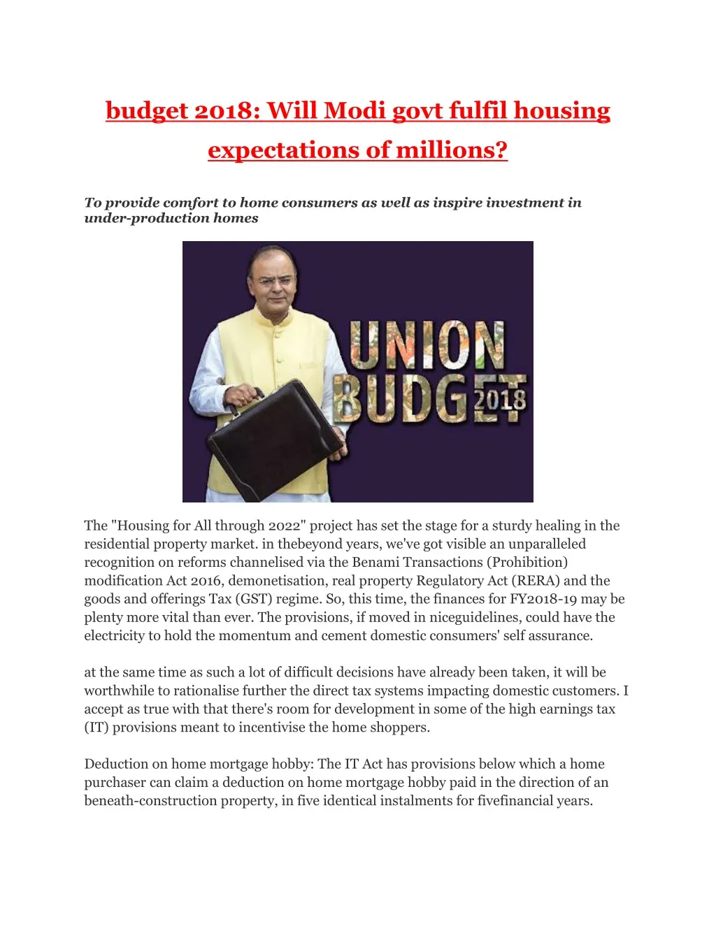 budget 2018 will modi govt fulfil housing