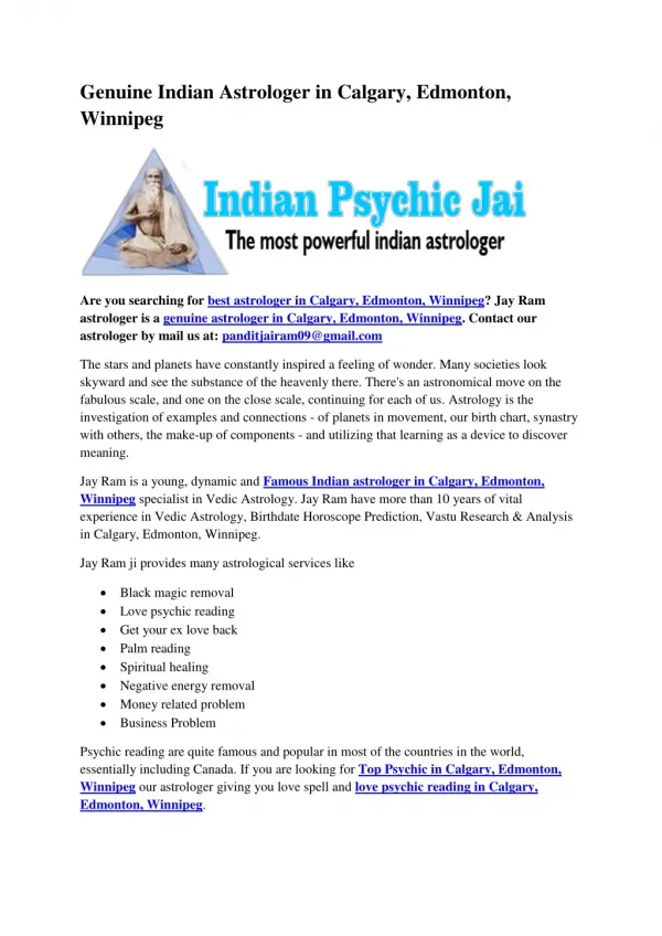 Genuine Indian Astrologer in Calgary, Edmonton, Winnipeg