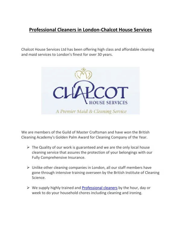 Professional Cleaners in London-Chalcot House Services