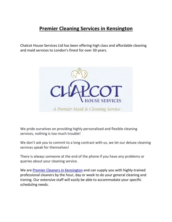 Premier Cleaning Services in Kensington