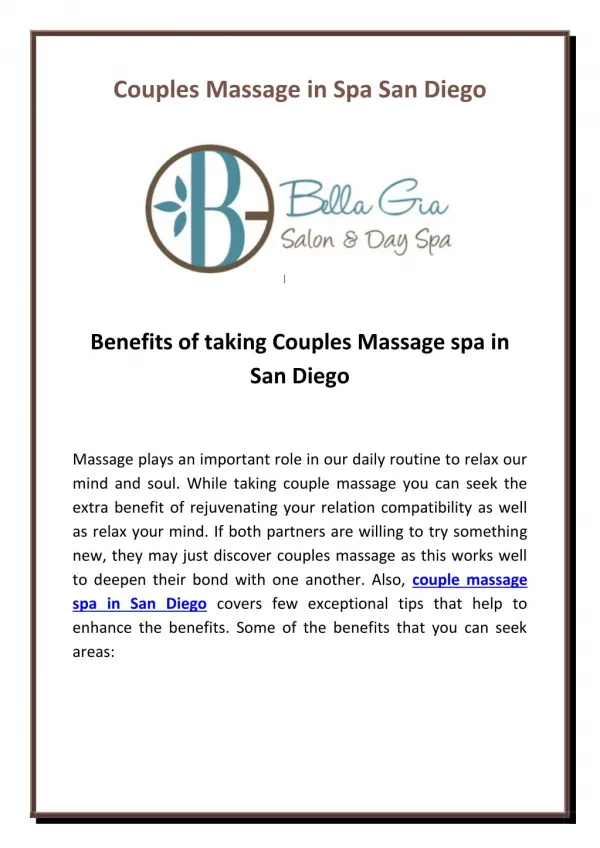 Benefits Of Taking Couples Massage Spa In San Diego