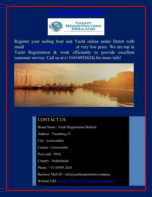 Register Your Boat & Yacht Online at Yacht Registration Holland