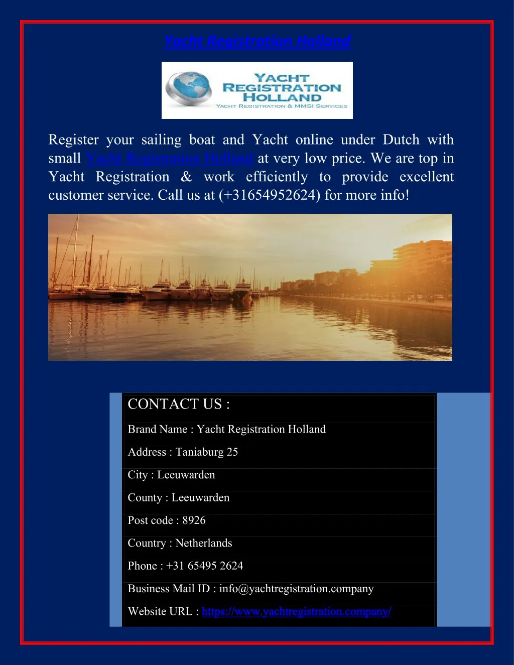 yacht registration holland