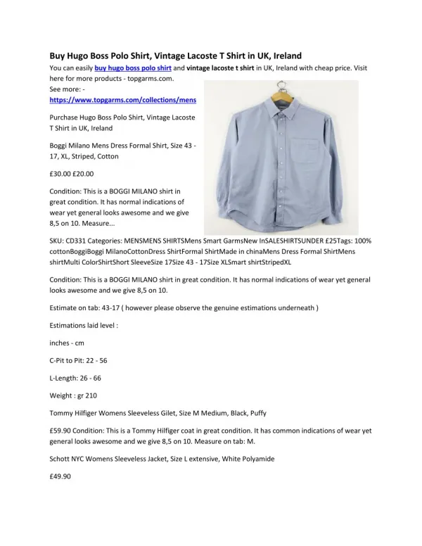 Buy Hugo Boss Polo Shirt, Vintage Lacoste T Shirt in UK, Ireland