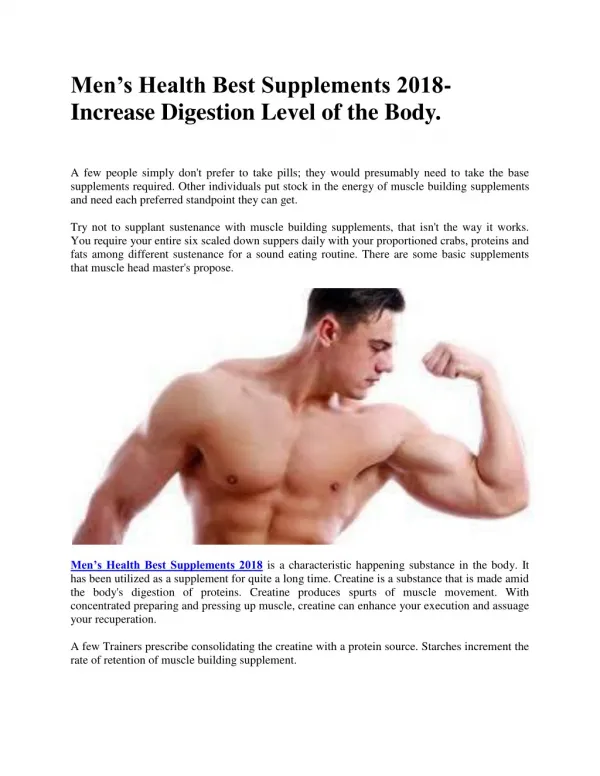 Menâ€™s Health Best Supplements 2018- Increase Digestion Level of the Body.