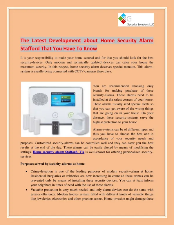 The Latest Development About Home Security Alarm Stafford That You Have To Know - 3G Security Solutions