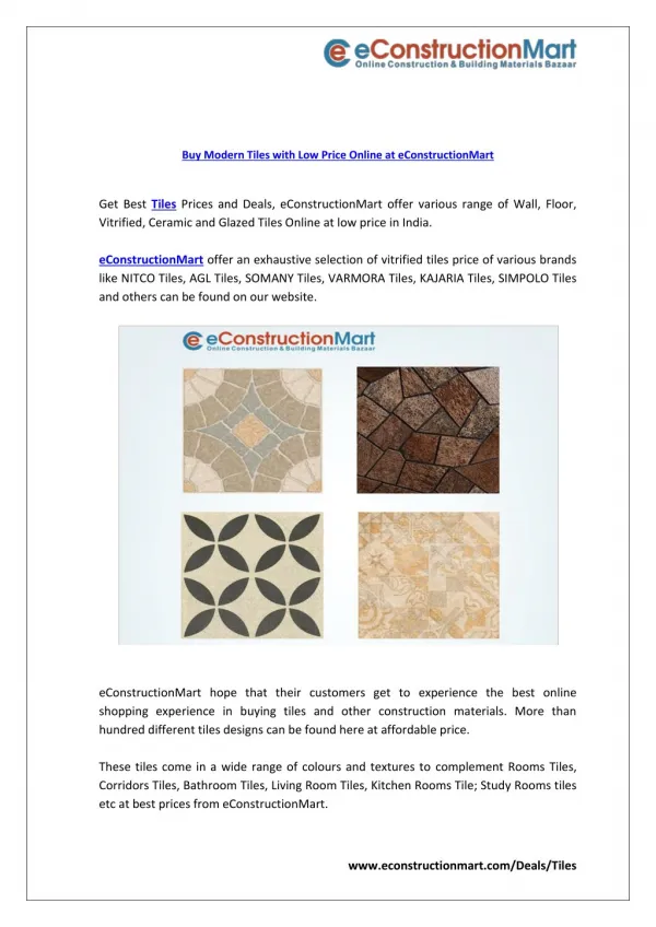 Buy Modern Tiles with Low Price Online at eConstructionMart