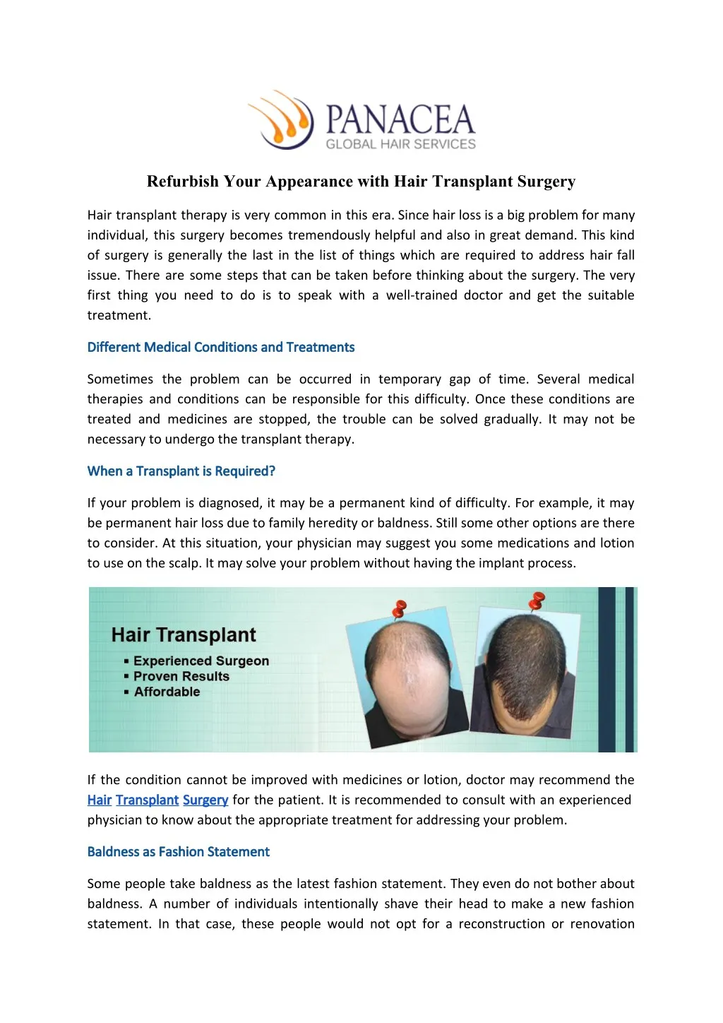 refurbish your appearance with hair transplant