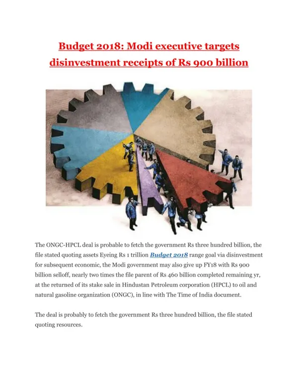 Budget 2018: Modi govt targets disinvestment receipts of Rs 900 billion