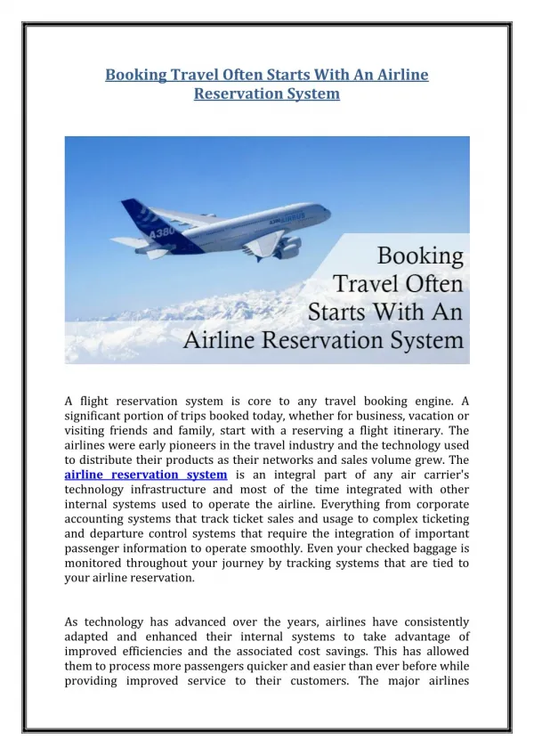 Booking Travel Often Starts With An Airline Reservation System