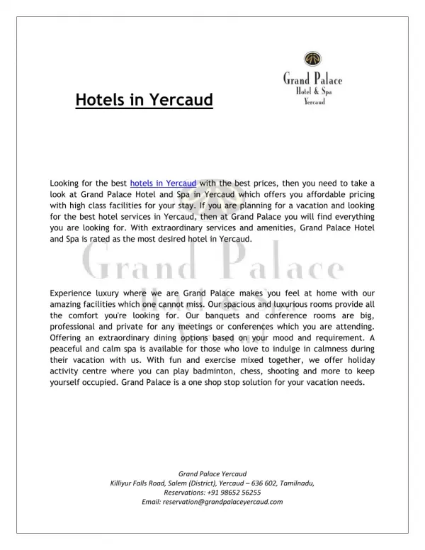 Hotels in YercaudÂ 