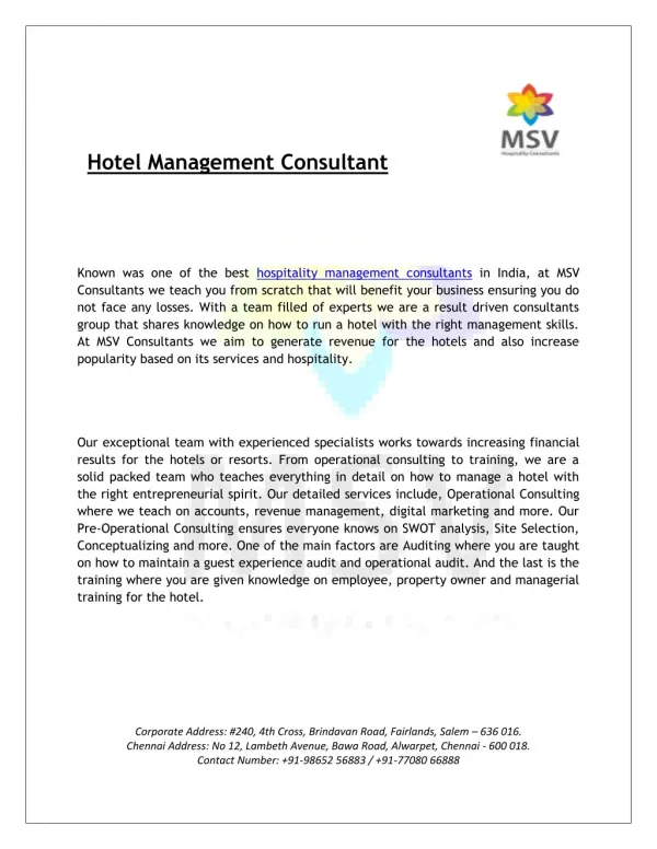 Hotel management consultant