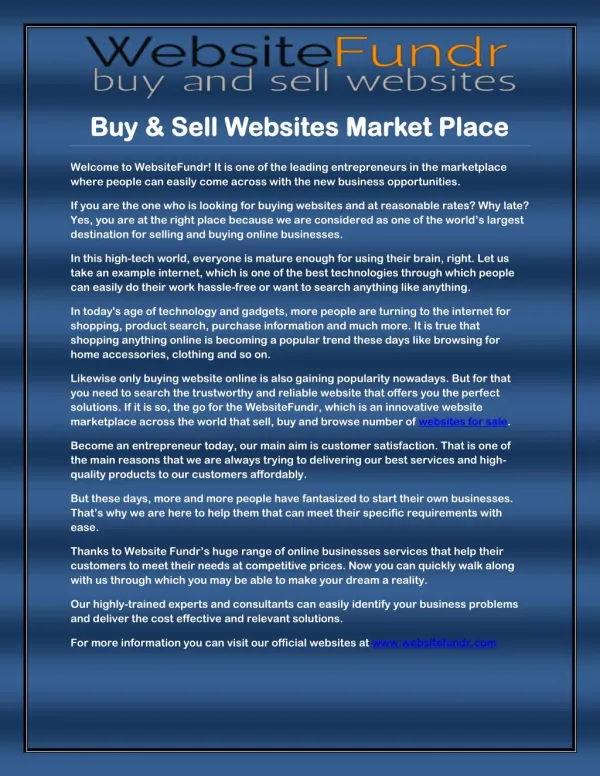 Welcome to Website Fundr – websites for sale, domains with branded logos and turnkey mobile apps.