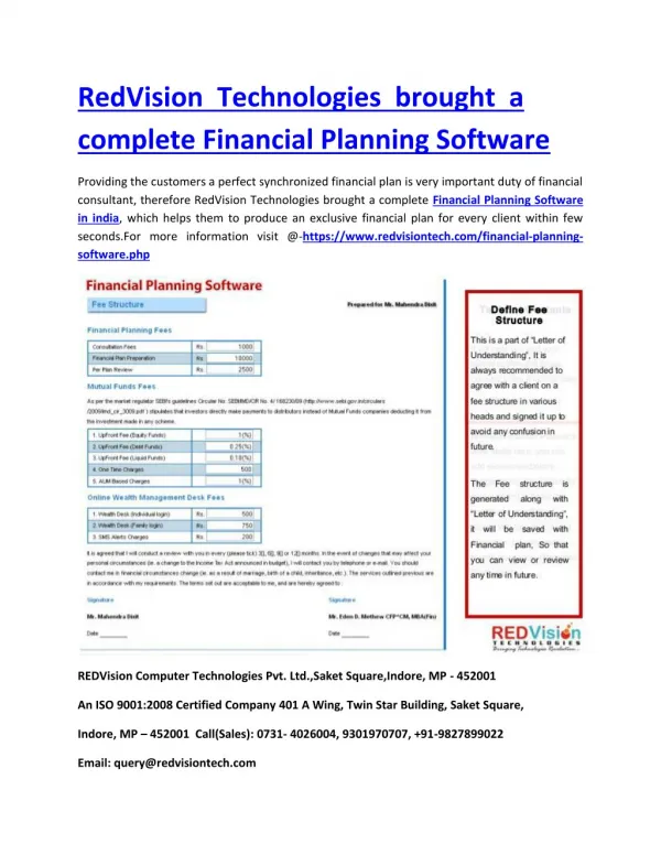 RedVision Technologies brought a complete Financial Planning Software